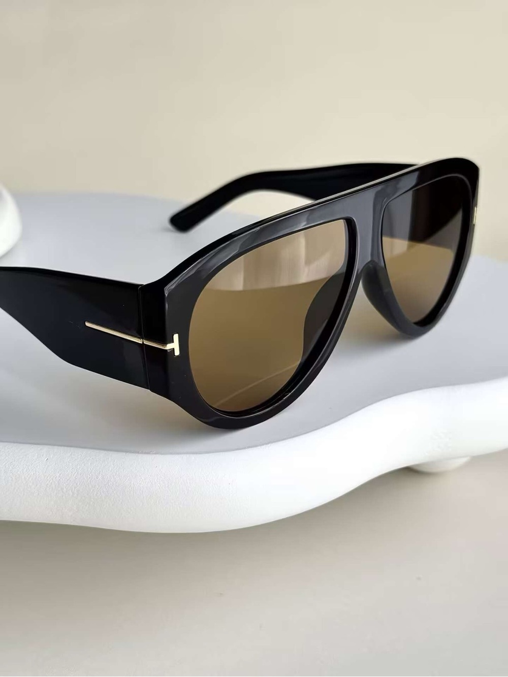 Tom Ford Black Frames with Brown Gradient Lenses and Gold T Accent